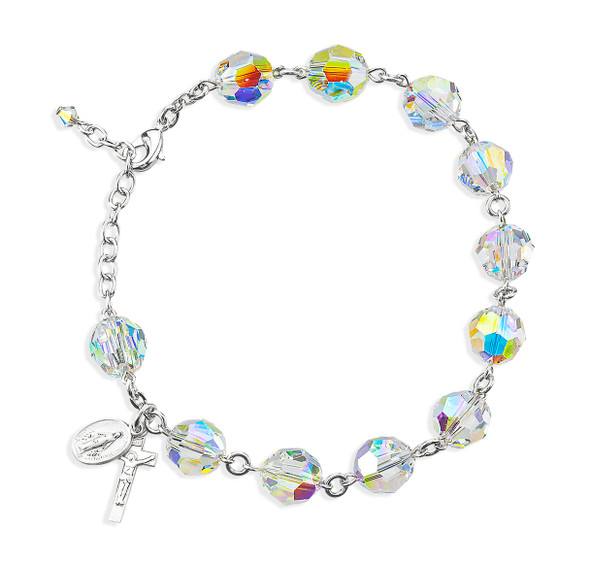 Rosary Bracelet Created with 10mm Aurora Borealis Finest Austrian Crystal Round Faceted Beads by HMH