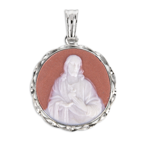 Pink Sterling Silver Sacred Heart Cameo Medal