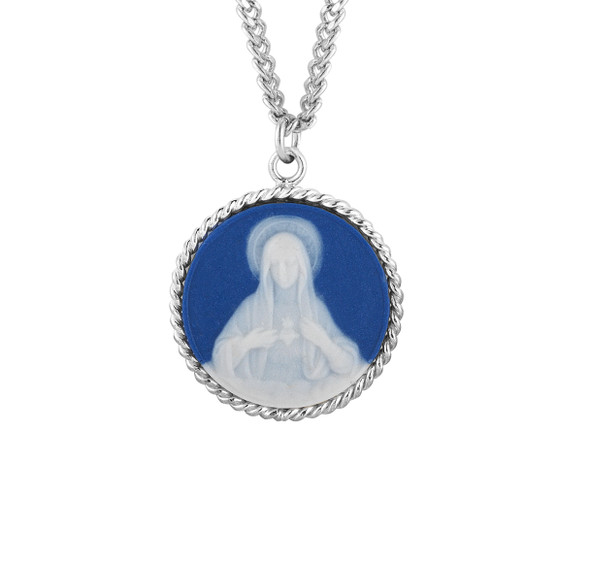 Blue Immaculate Heart of Mary Cameo Medal