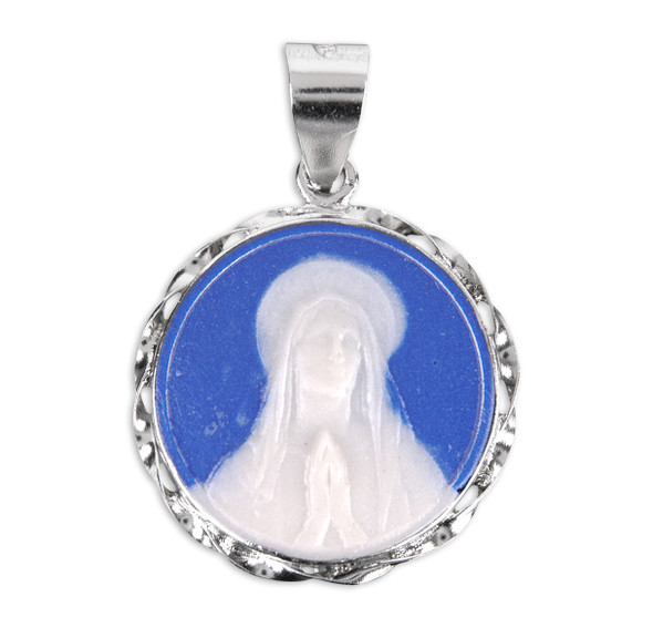 Blue Our Lady of Lourdes Cameo Medal
