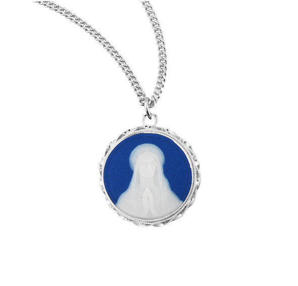 Blue Our Lady of Lourdes Cameo Medal