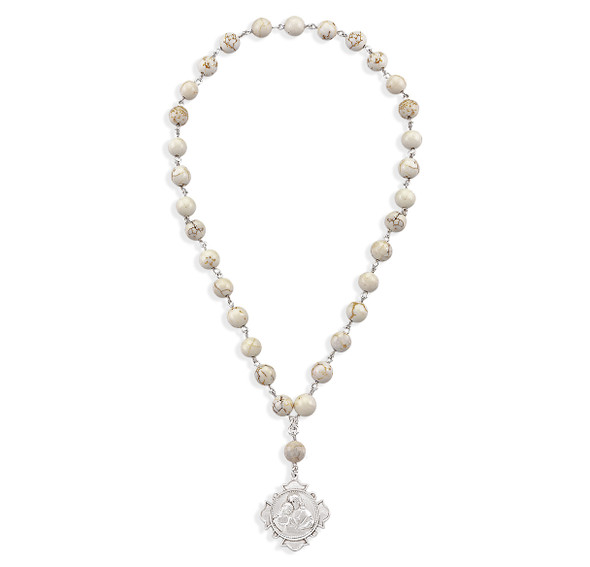 Sterling Silver Blessed Sacrament Chaplet made with 8mm White Howlite Gemstone Beads Sterling Silver Blessed Sacrament Chaplet made with 8mm White Howlite Gemstone Beads