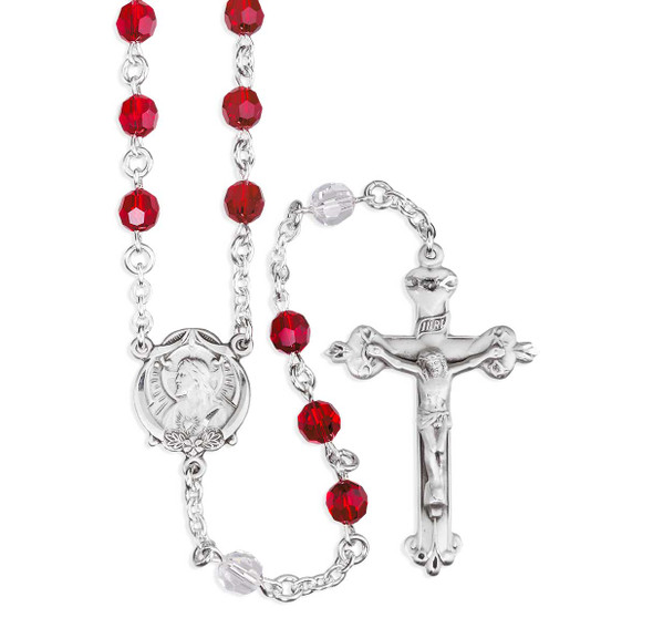 Sterling Silver Sacred Heart of Jesus Chaplet made with 6mm Finest Crystal Ruby & Crystal Beads Sterling Silver Sacred Heart of Jesus Chaplet made with 6mm Finest Crystal Ruby & Crystal Beads