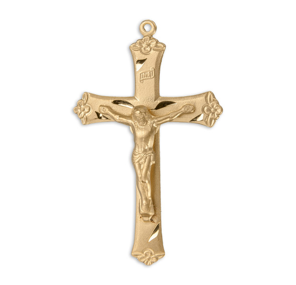 Gold Over Sterling Silver Large Rosary Crucifix with Flower Tips