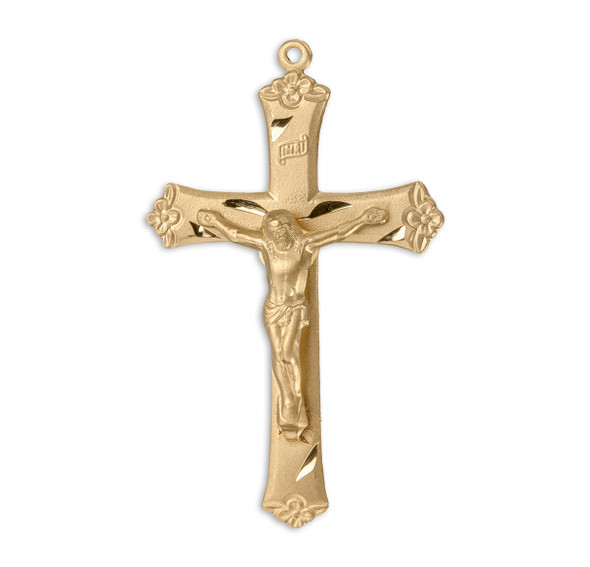 Gold Over Sterling Silver Large Rosary Crucifix with Flower Tips Gold Over Sterling Silver Large Rosary Crucifix with Flower Tips
