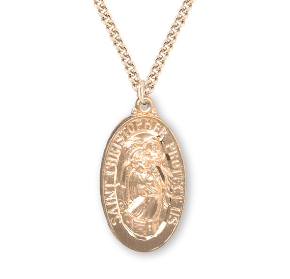 Saint Christopher Oval Gold Over Sterling Silver Medal