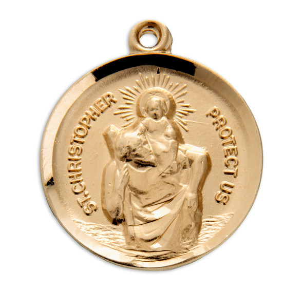 Saint Christopher Round Gold Over Sterling Silver Medal