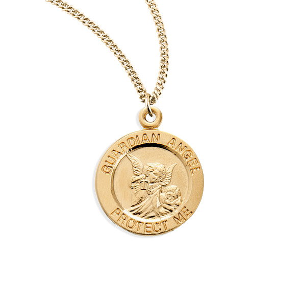 Guardian Angel Med Round Gold Over Sterling Silver Medal