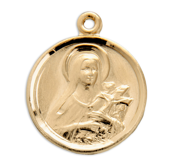 Gold Over Sterling Silver Saint THerese The Little Flower Medal Gold Over Sterling Silver Saint THerese The Little Flower Medal