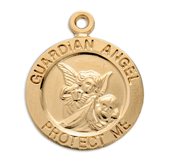 Guardian Angel Small Round Gold Over Sterling Silver Medal