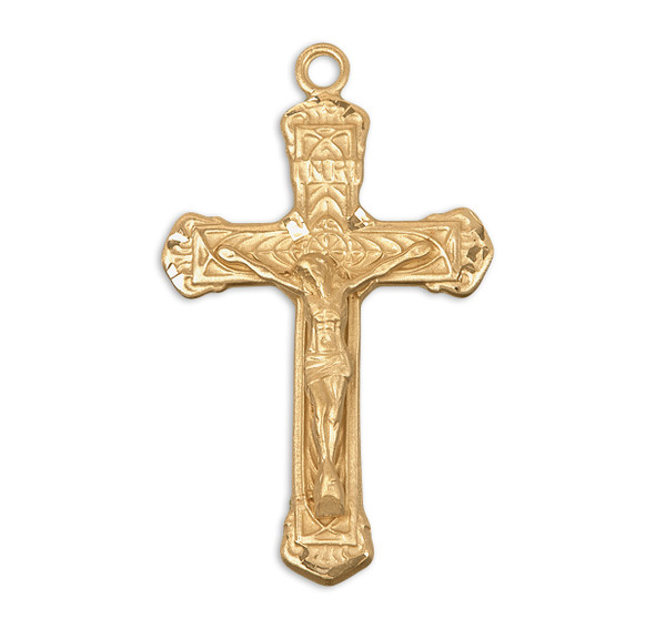 Intricate Lined Gold Over Sterling Silver Crucifix