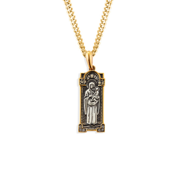 Sterling Silver Two-Tone Mother of God Pendant with Gold Plated Edge