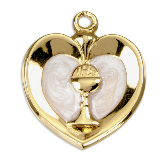 Gold Over Sterling Silver Chalice Heart Pendant with Pearl Epoxy