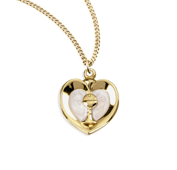 Gold Over Sterling Silver Chalice Heart Pendant with Pearl Epoxy