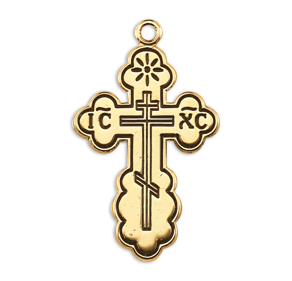 Gold Over Sterling Silver "Byzantine" Style Cross with Black Enamel