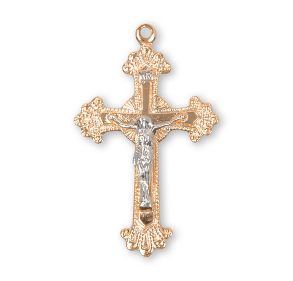 Fancy Engraved Gold Over Sterling Silver Two Toned Crucifix