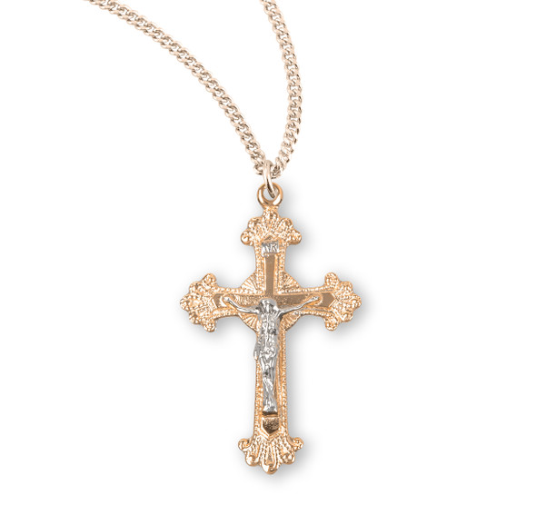 Fancy Engraved Gold Over Sterling Silver Two Toned Crucifix