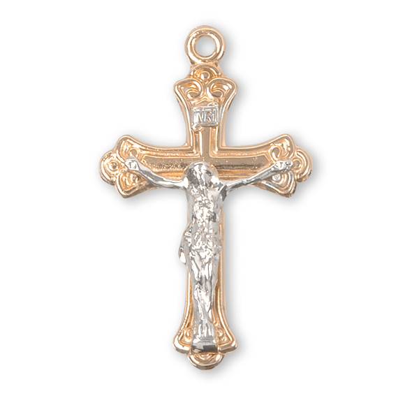 Gold Over Sterling Two Toned Tapered Crucifix