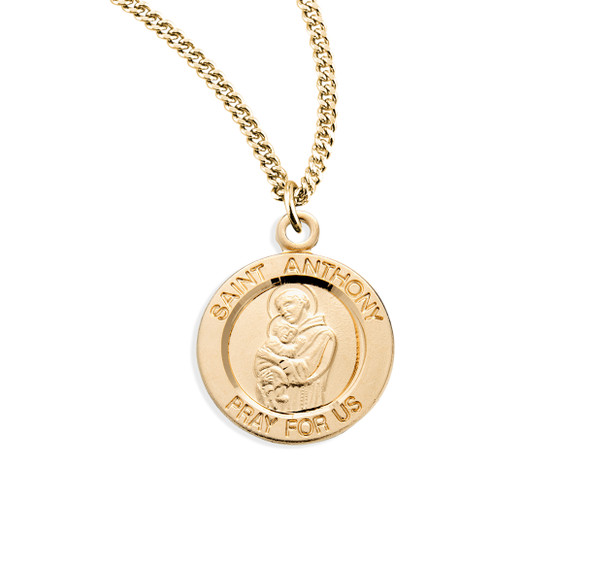 Patron Saint Anthony Round Gold Over Sterling Silver Medal