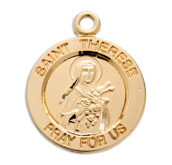 Patron Saint THerese of Lisieux Round Gold Over Sterling Silver Medal