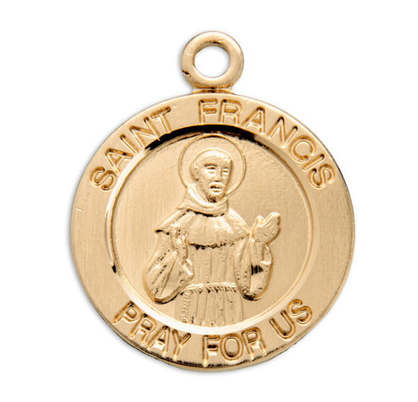 Patron Saint Francis of Assisi Round Gold Over Sterling Silver Medal