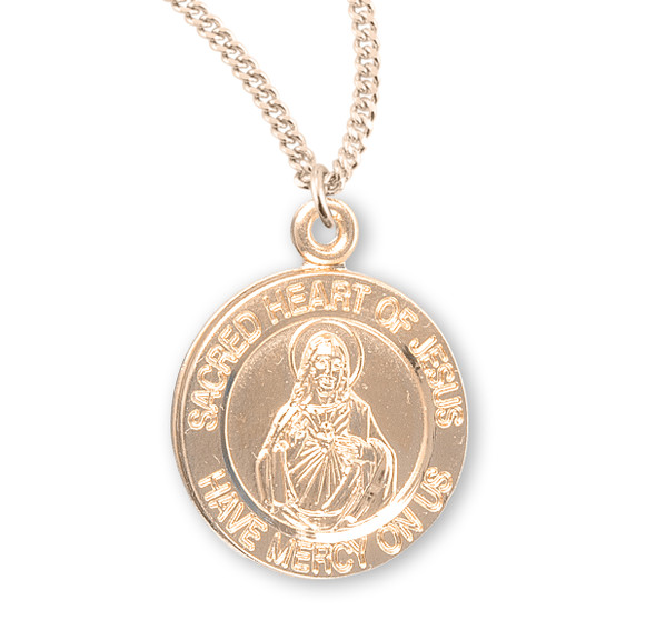 Sacred Heart of Jesus Double Sided Round Gold Over Sterling Silver Scapular Medal
