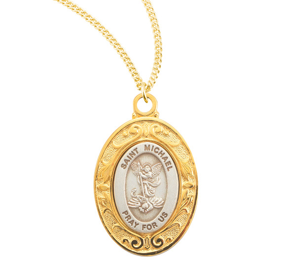 Saint Michael Gold Oval Sterling Silver Medal