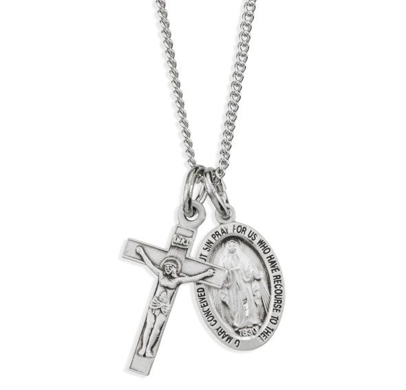 Sterling Silver Miraculous Medal and Small Crucifix