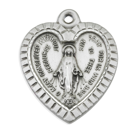 Sterling Silver Heart Shape Miraculous Medal