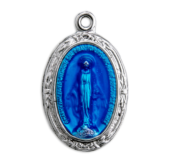 Sterling Silver Oval Blue Miraculous Medal