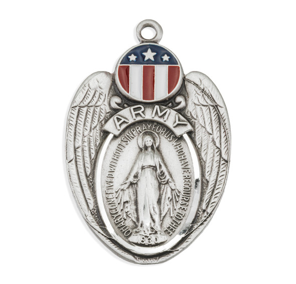 Army Sterling Silver Enameled Miraculous Medal