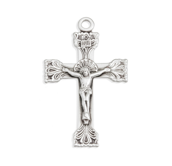 Extended Leaf Etched Sterling Silver Crucifix