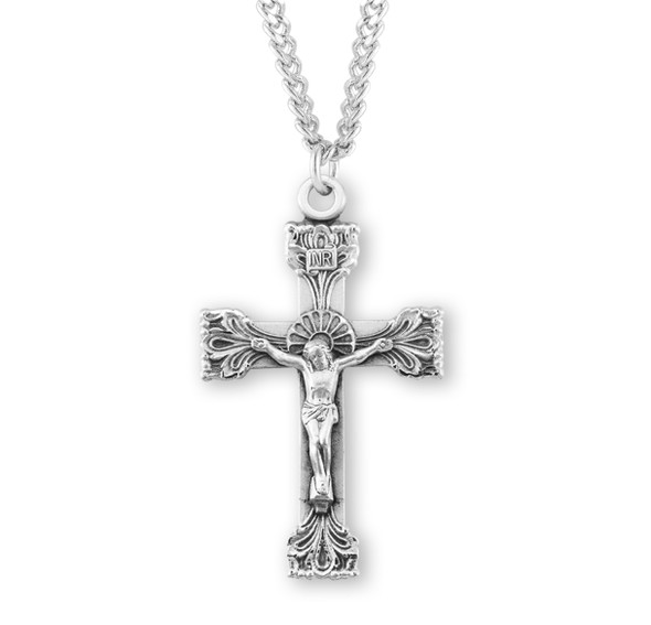 Extended Leaf Etched Sterling Silver Crucifix