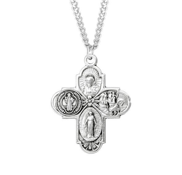 Saint Benedict Sterling Silver Four Way Medal
