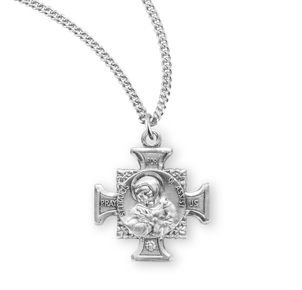 Saint Francis of Assisi Sterling Silver Maltese Cross Medal