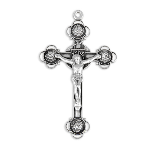 Rosebud Design Sterling Silver Crucifix