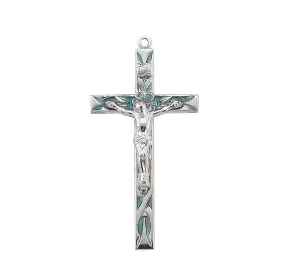 High Polished Blue Enameled Sterling Silver Crucifix
