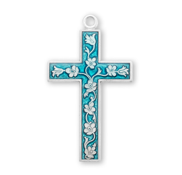 Blue Enameled Sterling Silver Cross