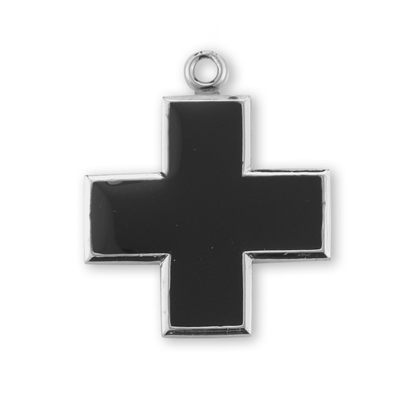 Wide Sterling Silver Black Enameled Cross