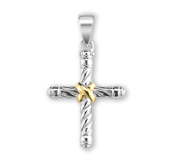 Twisted Two Tone Sterling Silver Cross