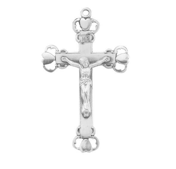 Heart Tipped Sterling Silver Crucifix