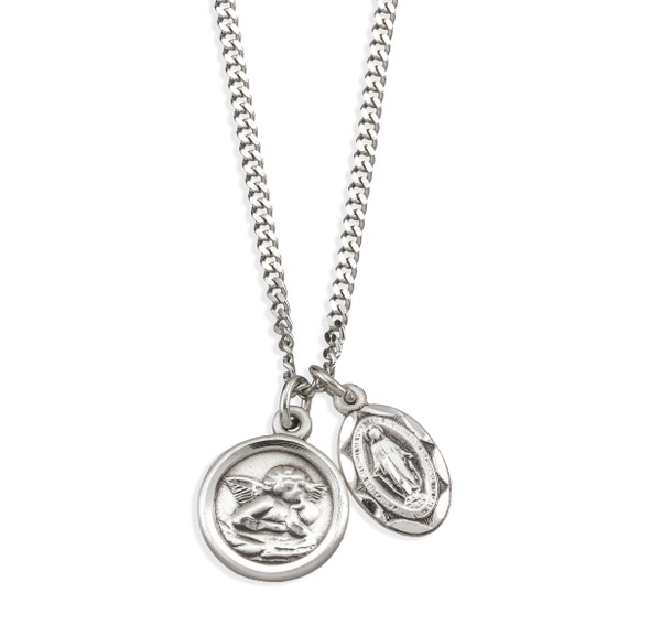 Sterling Silver Miraculous Medal and Cherub Medal