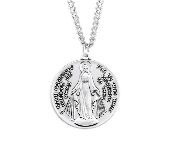 Sterling Silver Round Contemporary Miraculous Medal