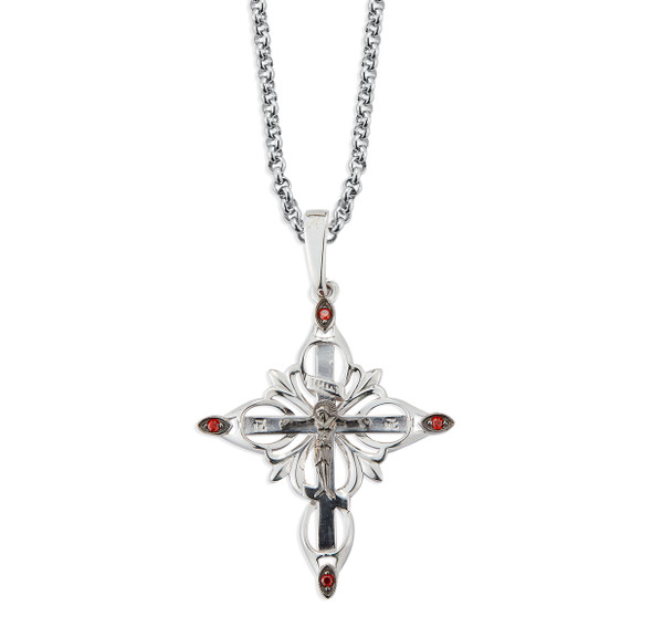 Sterling Silver Ornate Crucifix with Fire Red CZ tips