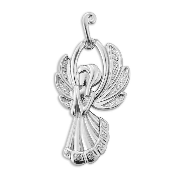 Sterling Silver Angel Pendant with CZ Accents