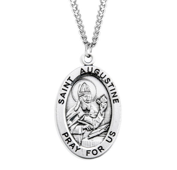 Patron Saint Augustine Oval Sterling Silver Medal