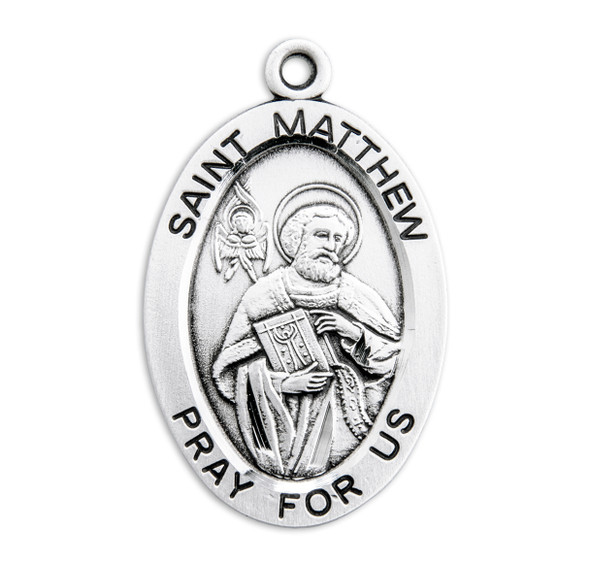 Patron Saint Matthew Oval Sterling Silver Medal