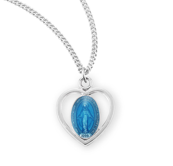 Sterling Silver Blue Enameled Miraculous Medal