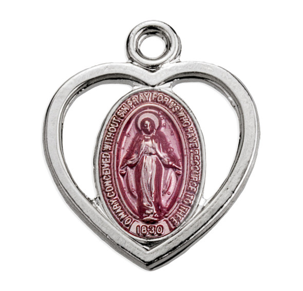 Sterling Silver Pink Enameled Miraculous Medal