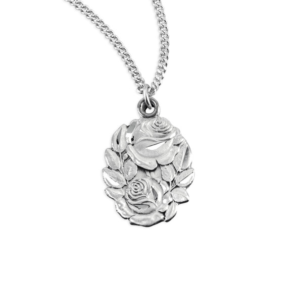 Sterling Silver Double Slide Rose Bud Miraculous Medal Sterling Silver Double Slide Rose Bud Miraculous Medal